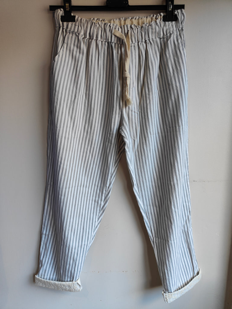 Pantalon Lino   rayures blanches et grises