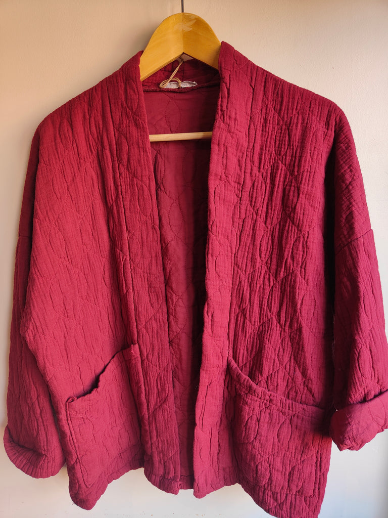 Veste kimono en gaze de coton Bordeaux