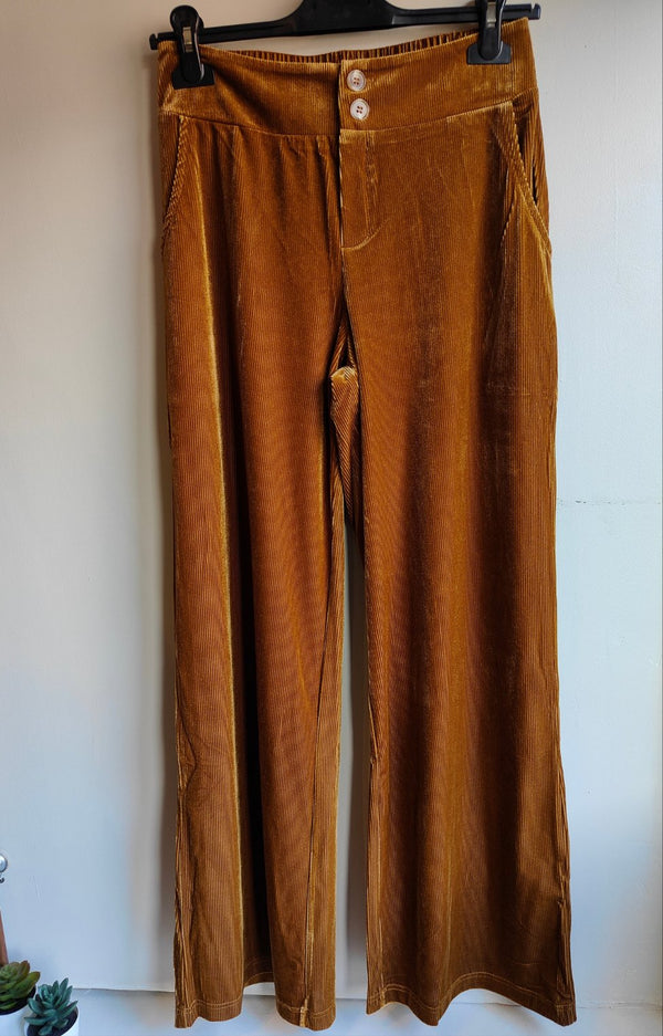 Pantalon large, velours côtelé, fluide Gold